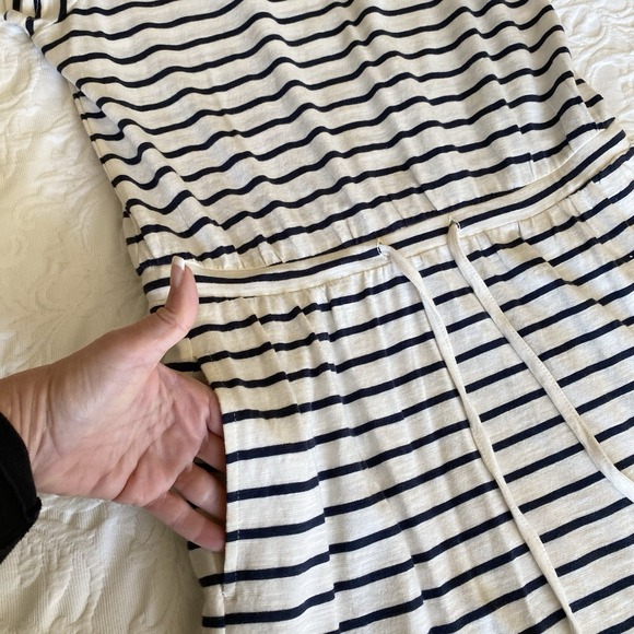 Pact Organic Women's Santa Ana‎ Stripe Black Cream Relaxed Slub Dress S Pockets - Picture 6 of 8